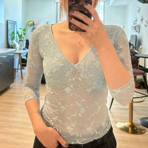 Vintage 90’s Sheer Floral Embroidery Top